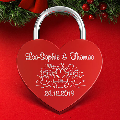 Rotes Herz-Liebesschloss mit Xmas Special 01 – Luck Santa Gravur